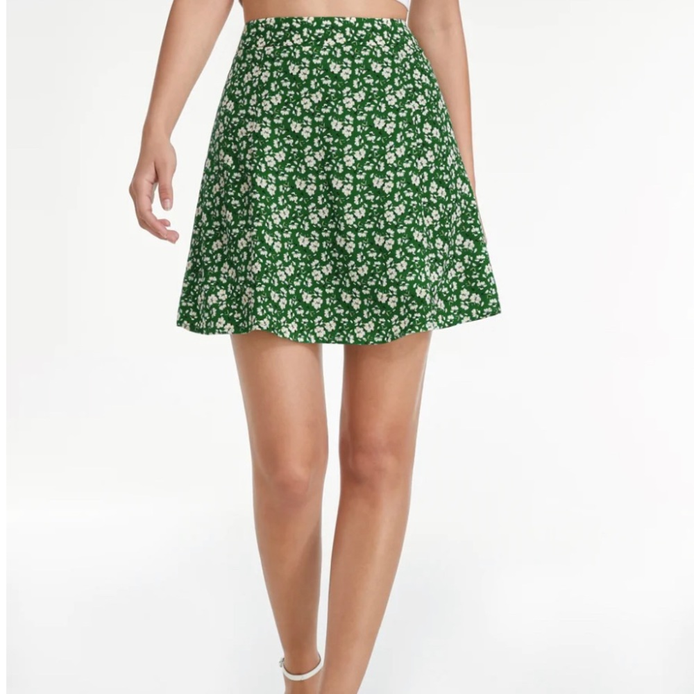 Green Floral Mini Skirt